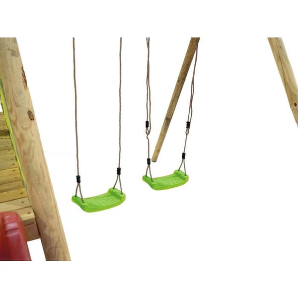 Gungställning i trä - 1 rutschkana & 2 gungor - Trä 100% FSC - Ben Ø80 mm, Balkar Ø100 mm - 2,5 x 3 m