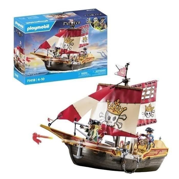 PLAYMOBIL 71418 Piratroddbåt, Pirater, Med karaktärer, kanoner, Från 4 år