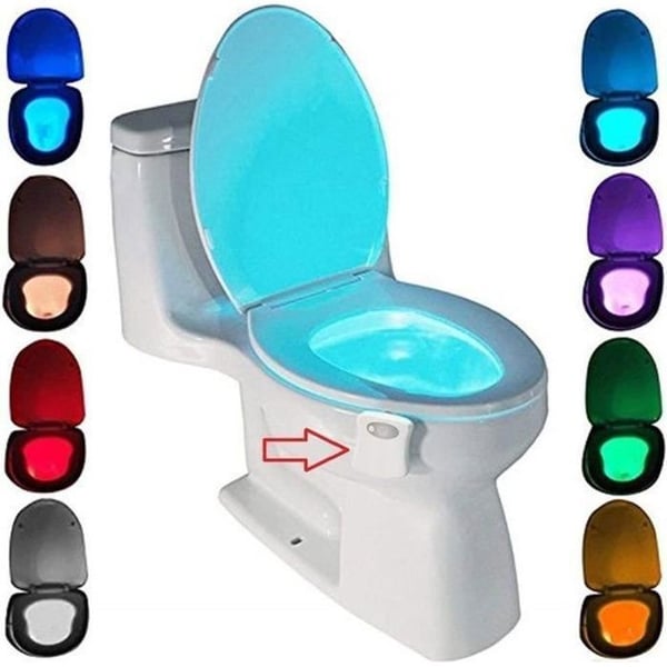 Toalettbelysning LED nattlampe for WC badroms sensor detektor 8 farger aktiveres kun i mørket LAMPELER.
