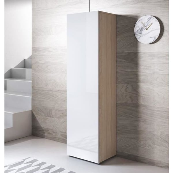 DESIGN AMEUBLEMENT - Elegant väggskåp - 1 högblankt melaminlucka - Vitt/Sonoma - 173 cm