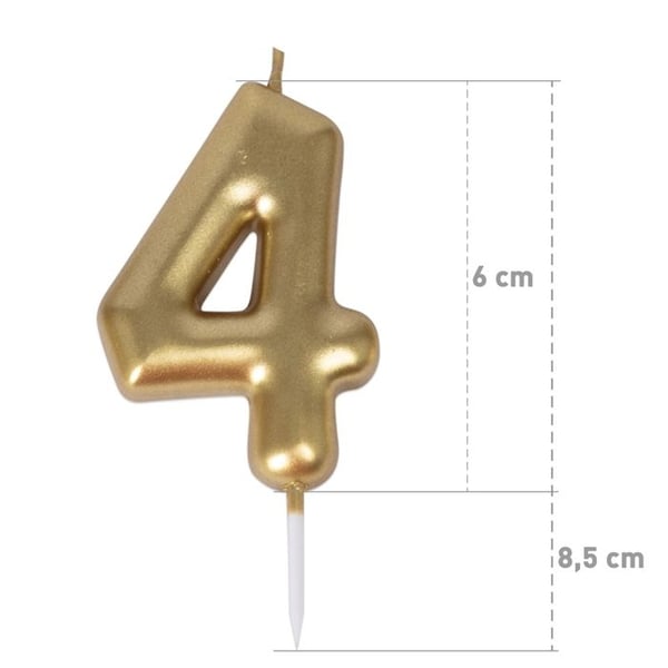Födelsedagsljus - LILLA CLOWN - Siffra 4 - Guld - 9 x 5 cm - Med stick