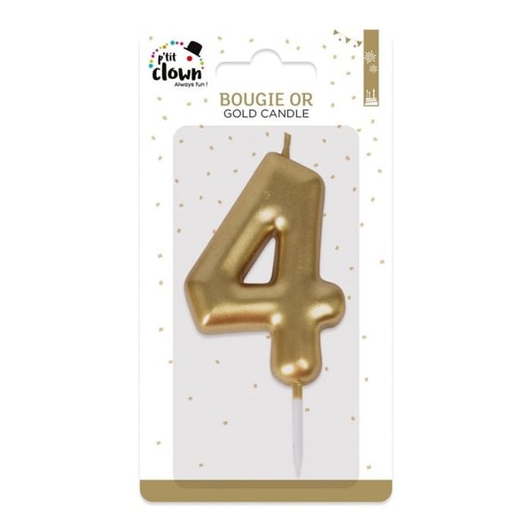 Födelsedagsljus - LILLA CLOWN - Siffra 4 - Guld - 9 x 5 cm - Med stick