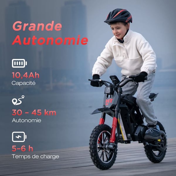 HITWAY Elmotorcykel Barn 14", Motor 400W, 3 Hastigheter 10–25 km/h, Räckvidd upp till 45 km, Idealisk Present, Svart&Röd