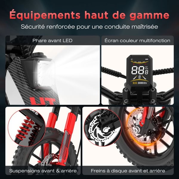 HITWAY Elmotorcykel Barn 14", Motor 400W, 3 Hastigheter 10–25 km/h, Räckvidd upp till 45 km, Idealisk Present, Svart&Röd