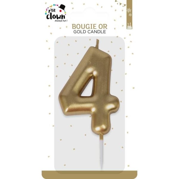 Födelsedagsljus - LILLA CLOWN - Siffra 4 - Guld - 9 x 5 cm - Med stick