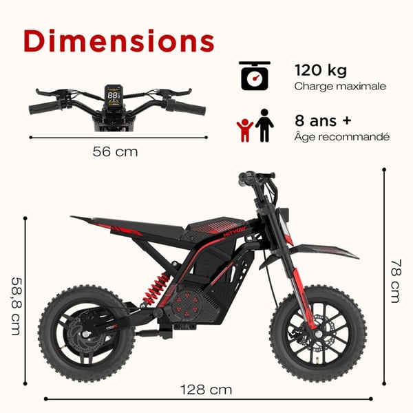 HITWAY Elmotorcykel Barn 14", Motor 400W, 3 Hastigheter 10–25 km/h, Räckvidd upp till 45 km, Idealisk Present, Svart&Röd
