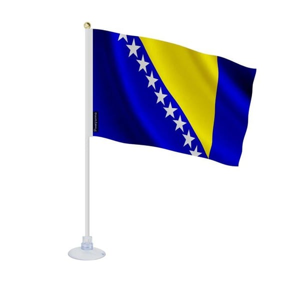 Miniflagga för Bosnien-Hercegovina – Sugkopp – 14 x 21 cm – För Slät Yta – Polyester – 1 styck – Pixelforma