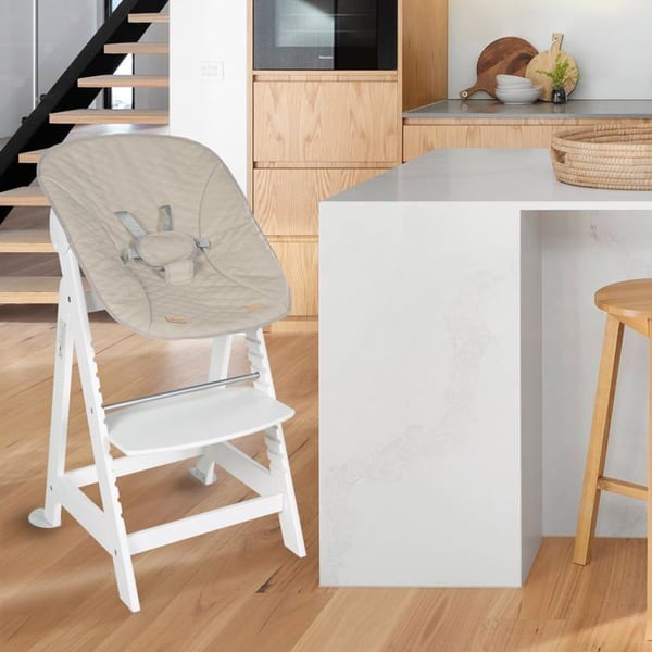 ROBA Hög Stol Evolutiv Born Up 2 i 1 + Justerbar Sittdel - Grått vadderat - Från födseln - Vitträ