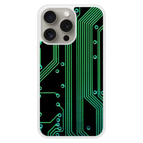 Förstärkt silikonfodral med tryck, kompatibelt med Apple iPhone 15 Pro, Geek circuit-textur.