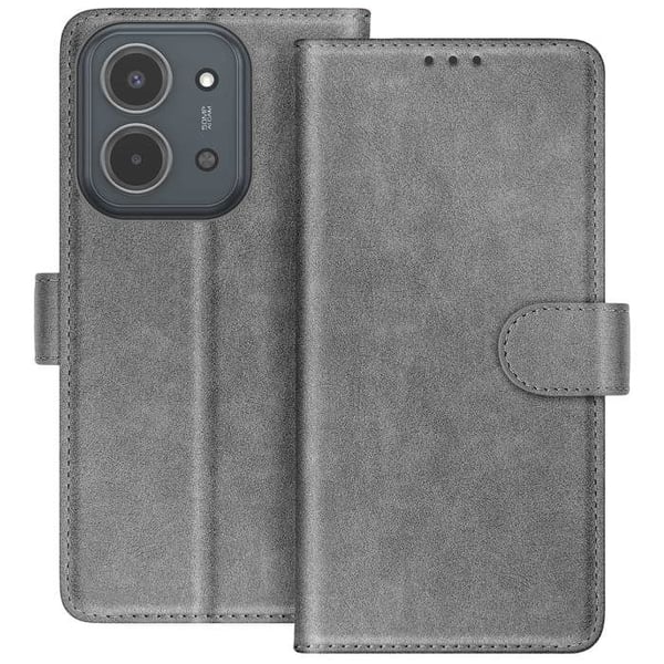 Plånboksfodral - AVIZAR - Redmi 15C - Syntetläder Grå - Stödfunktion - Kortfack