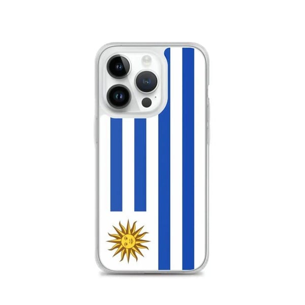 Mobilskal – Uruguay Flagga – Kompatibel med iPhone 14 Pro – Mjukt Fodral – Slitstarkt och Stötsäkert – Silikon – Pixelforma