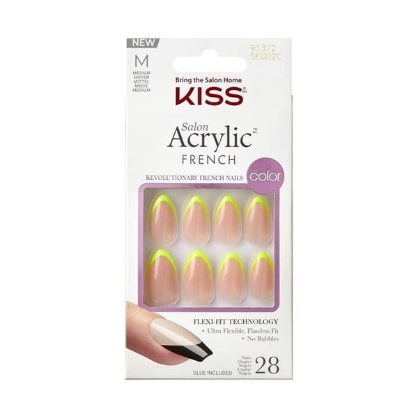 Faux Naglar - KISS - SF002 - Neon Gul - 28 stycken - Inkluderar gelélim