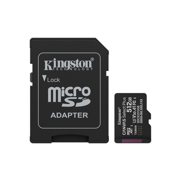 Kingston 512GB microSDXC Canvas Select Plus Gen3 A1 V30 150MB/s med adapter