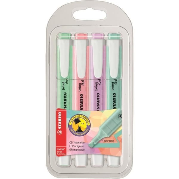 STABILO - Påse med 4 pocket highlighters - Universal vattenbaserat bläck - Pastellfärger