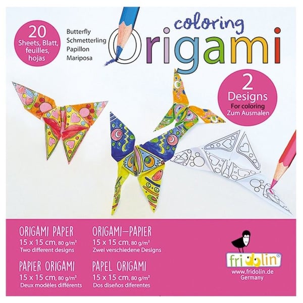 Origami Kit - Fridolin - Fjäril - 20 ark - 15x15 cm - Färgläggning Origami Kit - Fridolin - Fjäril - 20 ark - 15x15 cm - Färgläggning