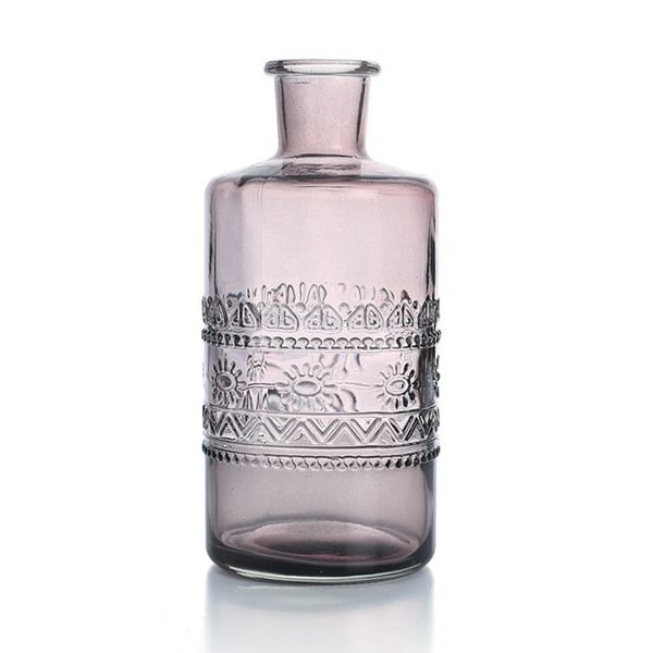 Vintage präglad glasvas - Grå - 7,5 x 14,5 cm