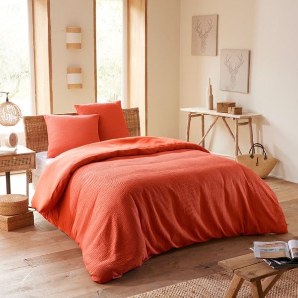 "Honeycomb" påslakanset 260 x 240 för "King Size" dubbelsäng 160 till 180 cm - Terracotta honeycomb