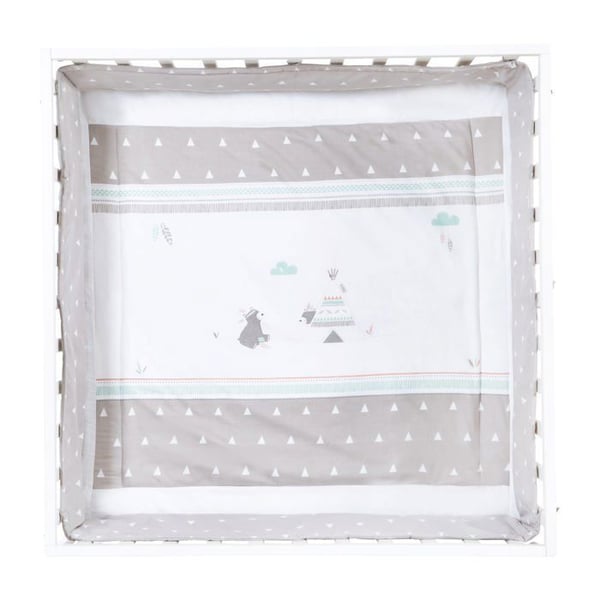 ROBA Spelgård Baby 100 x 100 cm Indibear + Skyddstejp och 4 Hjul - Vit Trä