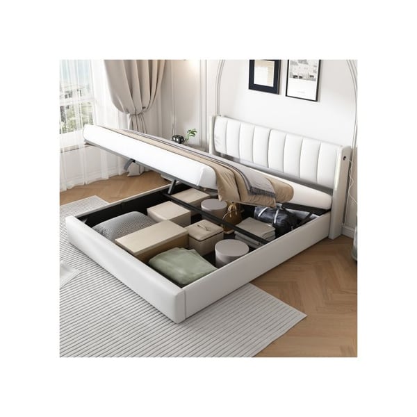 Polstrad sänggavel - MUVOE - Binaural - 160 x 200 cm - LED - Justerbar sänggavel