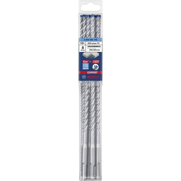 Betongborr - BOSCH - 7X 8 x 200 x 265mm - 10 stycken - Huvud i karbid - SDS-Plus