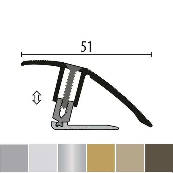 PROVISTON Profil flexibel för parkett l 51 mm Höjdskillnad 7 - 23 mm Stål L 900 mm