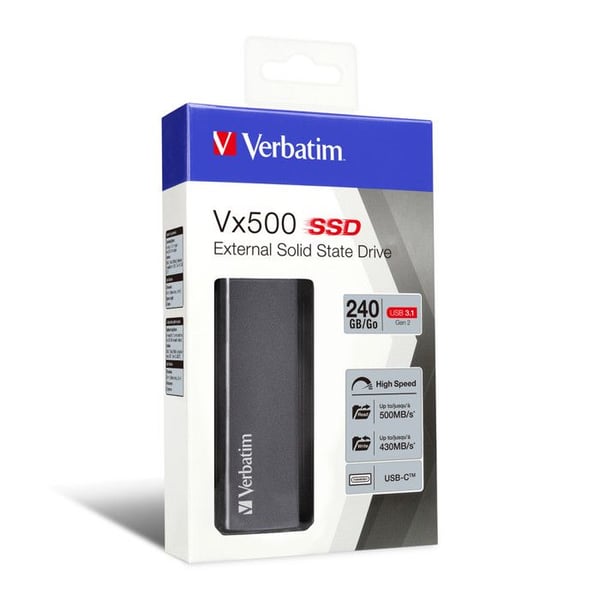Vx500 extern SSD-enhet - VERBATIM - 240 GB - USB 3.1 Gen 2 - Grå