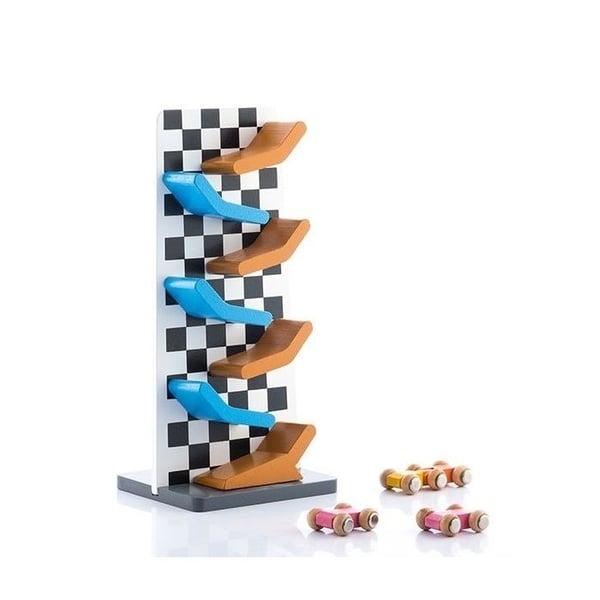 Ramp lärande spel med 3 montessori träbilar