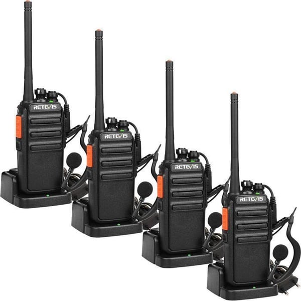 Retevis RT24 Walkie Talkie Uppladdningsbar, Professionell med Hörsnäcka och Laddare, PMR446 utan Licens 16 Kanaler, för Camping (4 st)