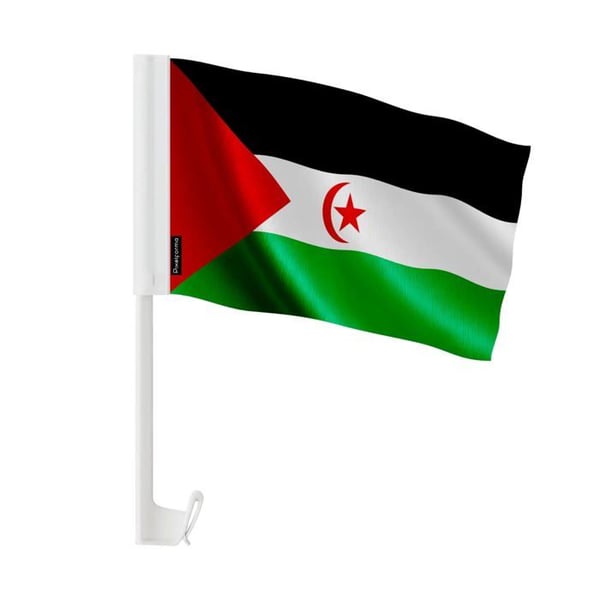 Flagga Bil Västra Sahara – 14 x 21 cm – Polyester Tyg – Fäste för Fönster – 20 stycken – Pixelforma