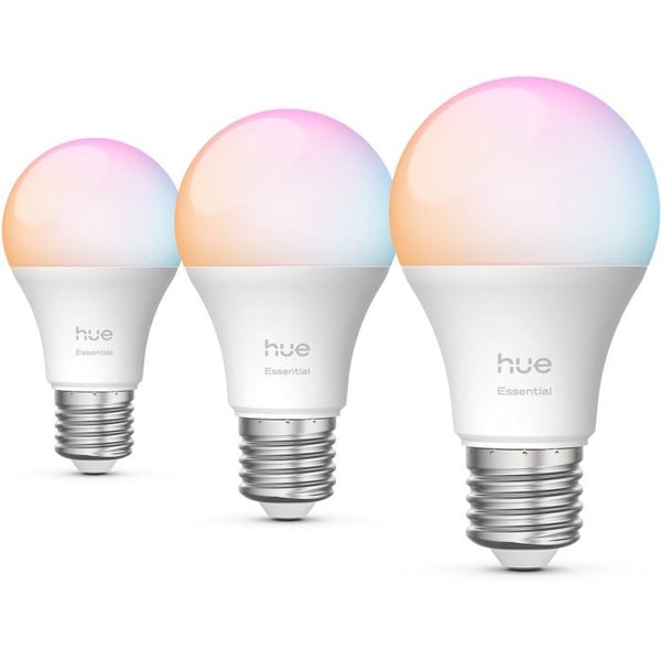 Pack med 3 glödlampor - Philips Hue - Essential - E27 - A60 - Vitt och färgat ljus - 8 W