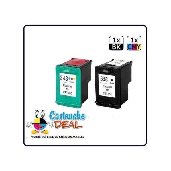 HP 338 HP 343 HP PSC 1500 1510 1510S 1513 1545 1600 1610 1613 2300 2350 2355 2610 3180 Lot 2 kompatibla patroner HP338 HP343