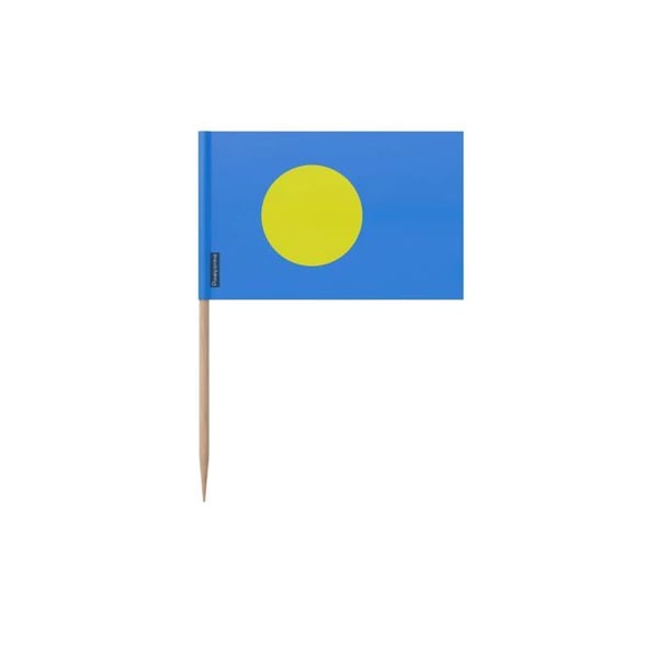 Tandpetare Palau flagga - 10 cm - 100 stycken - självhäftande plast - bambusticka - Pixelforma
