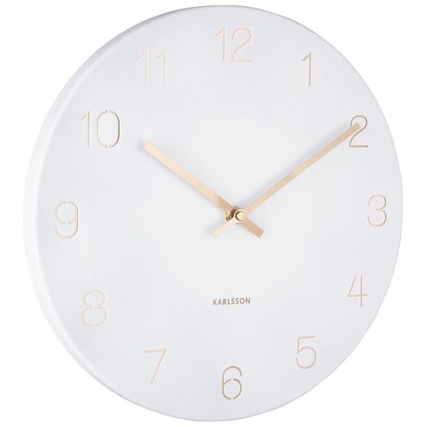 Väggklocka - PRESENT TIME - Charm - D30cm - Vit - Guldiga visare