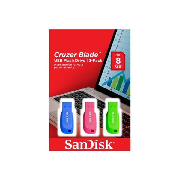 Paket med 3 Cruzer Blade USB-nycklar - SANDISK - 32 GB - USB 2.0 - Blå, grön och rosa