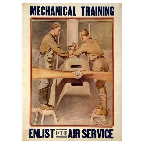 Legendarte - Vintage War Propaganda Poster Mekanisk utbildning - Enlist In the Air Service - Målning, Canvastavla