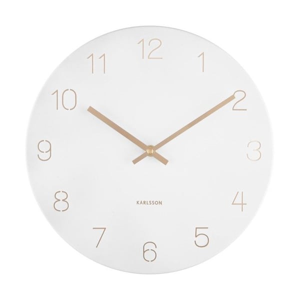 Väggklocka - PRESENT TIME - Charm - D30cm - Vit - Guldiga visare