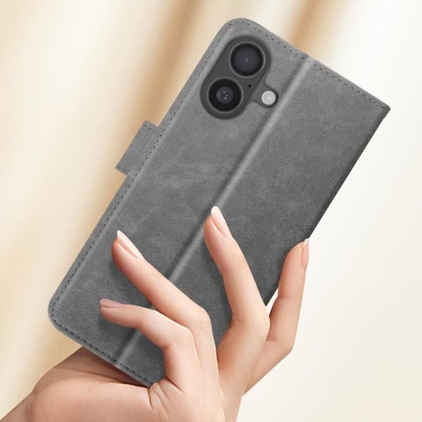 Plånboksfodral - AVIZAR - iPhone 16 Plus - Videostöd - Grå - Syntetisk