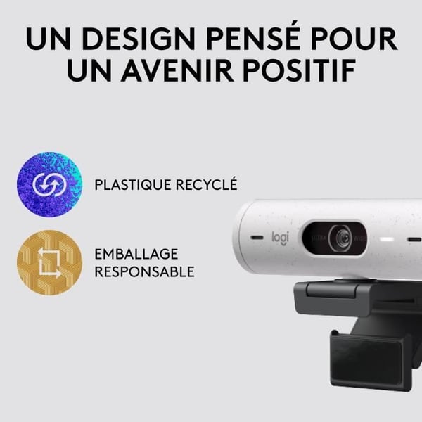 Webbkamera - Full HD 1080p - Logitech - Brio 500 - Inbyggd mikrofon - Vit