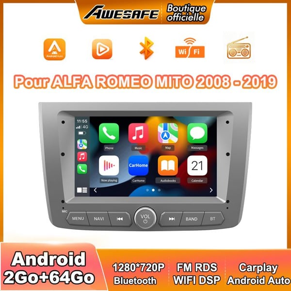 AWESAFE Autoradio Android 13 för ALFA ROMEO MITO (2008-2019) 2Go+64Go med 7'' Pekskärm Carplay Android Auto GPS WiFi FM