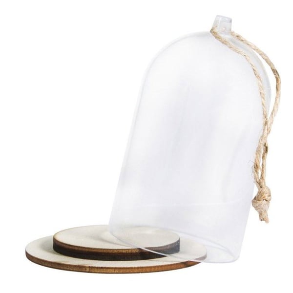 Plastklocka med bas, 6cm 9cm, med jute snöre