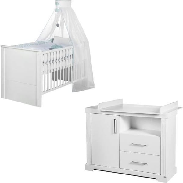 Ensemble Chambre Bébé ROBA Duo Maxi - Säng 70x140 cm + Stor Skötbord - Vit