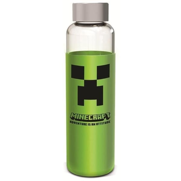 STOR Minecraft glasflaska med återanvändbar silikonhylsa 585 ml