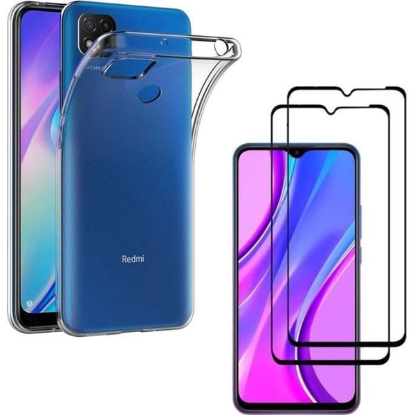 Fodral till Xiaomi REDMI 9C NFC och 2 Härdat Glas Skärmskydd med Svart Kant Phonillico®