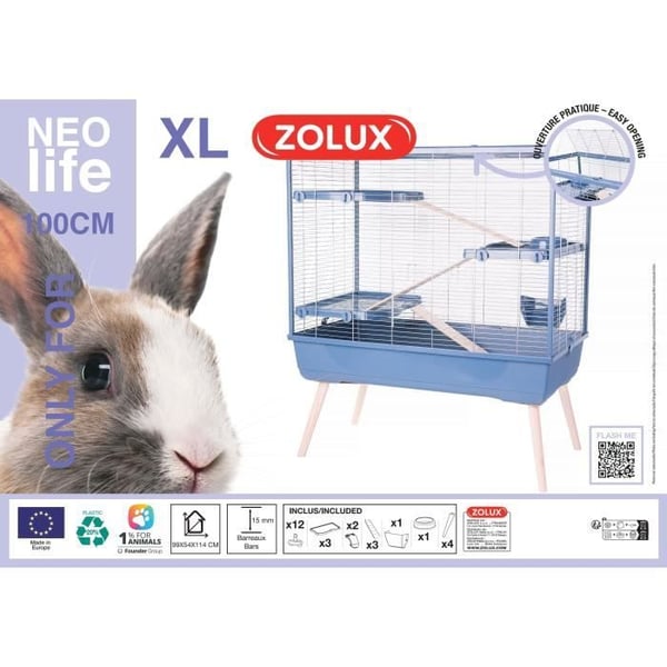 ZOLUX Upphöjd gnagarbur Néolife - 3 våningar för kanin - 99 x 54 x 114 cm - Blå