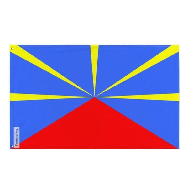 Flagga från La Réunion – 90 x 150 cm – Hållbar polyester – 2 metallöljett – Inomhus / Utomhus – Pixelforma