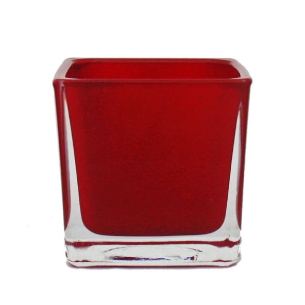 Jardiniärkub i glas - 6x6x6cm röd