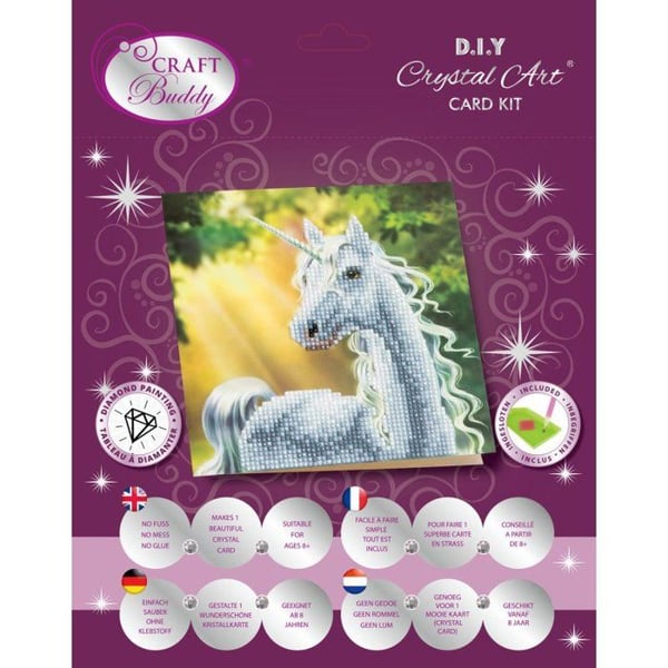 Kit för diamantbroderi - Crystal Art - Enhörning - 18 x 18 cm - Flerfärgad - Rolig hantverksaktivitet