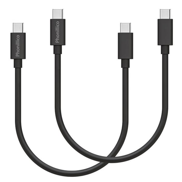 Lot 2 Kablar 20cm USB-C USB-C Svart för Samsung Galaxy NOTE 8 / NOTE 9 / NOTE 10 Phonillico®