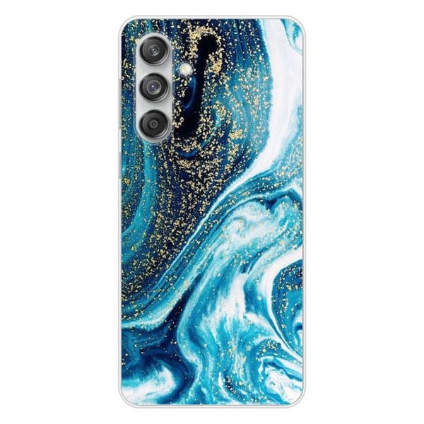 Tryckt silikonfodral som är kompatibelt med Samsung Galaxy M55 5G Marble Blue Glitter