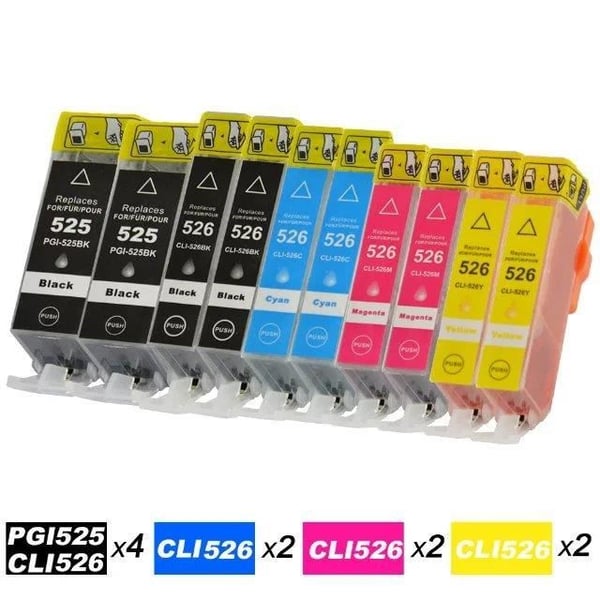 Kit med 10 kompatibla bläckpatroner för Canon PGI 525 - CLI 526 för Canon Pixma IP4850- MG5250- MG5150 -2BK2B2C2M2Y Kit med 10 kompatibla bläckpatroner för Canon PGI 525 - CLI 526 för Canon Pixma IP4850- MG5250- MG5150 -2BK2B2C2M2Y